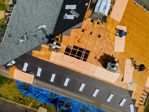 Aerial view of roofing installation